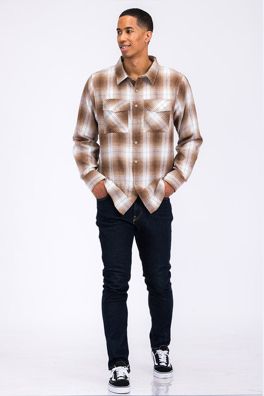 Regular Fit Checker Plaid Flannel Long Sleeve