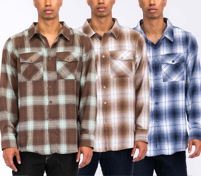 Regular Fit Checker Plaid Flannel Long Sleeve