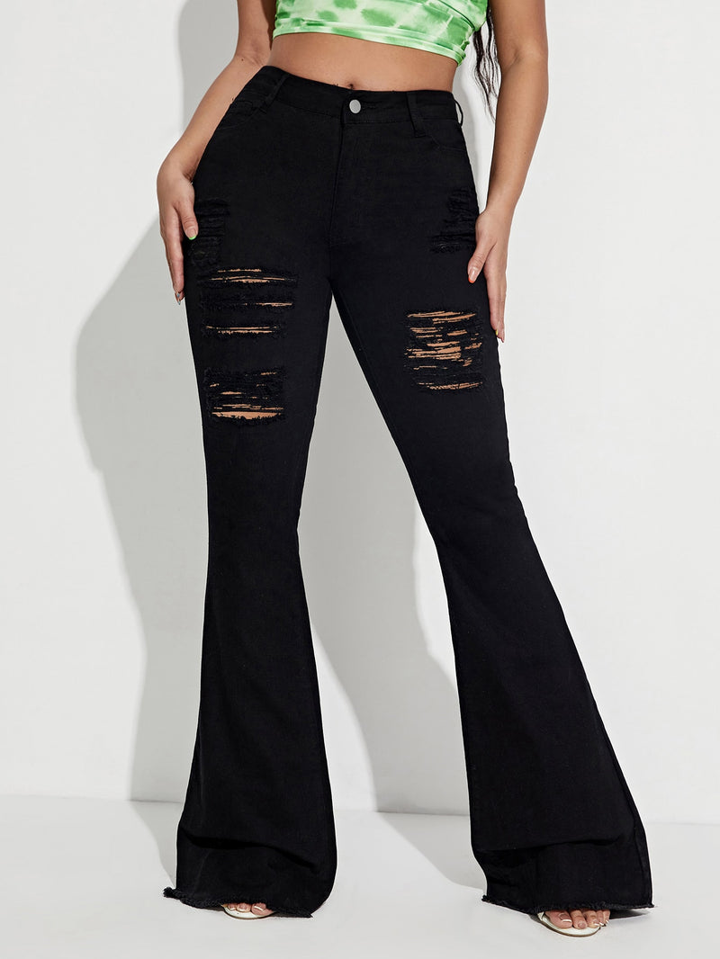 SXY Ripped Flare Leg Jeans
