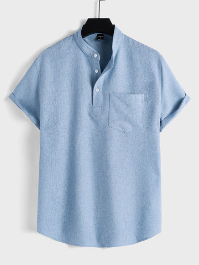 Manfinity Basics Loose Fit Men's Patchwork Pocket & Button Design Half-Placket Shirt