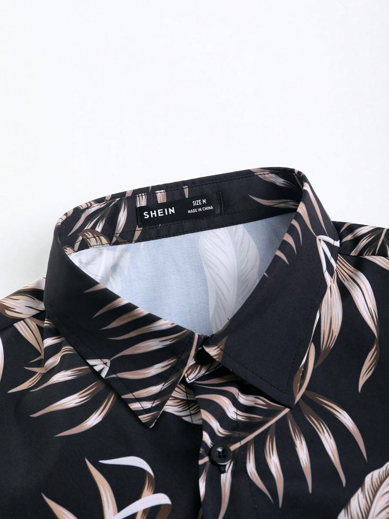 Manfinity RSRT Men Tropical Print Shirt & Drawstring Waist Shorts Without Tee