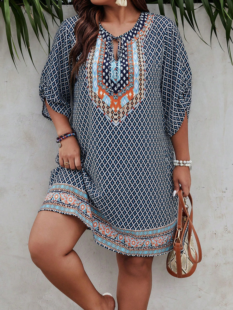 LUNE Plus Geo Print Tunic Dress