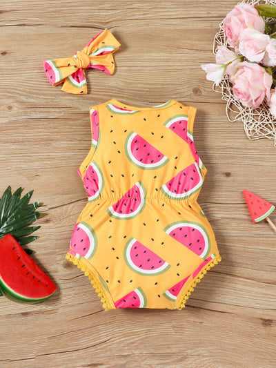 Baby Girl Floral Print Bodysuit With Headband