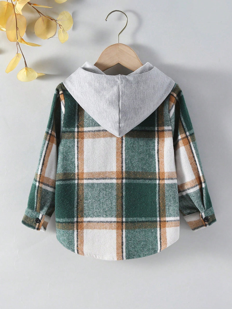 Kids EVRYDAY Young Boy Plaid Print Hooded Coat Without Tee