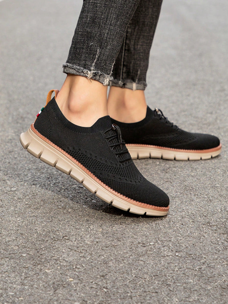 Plus Size Knitted Sports Casual Shoes, Men&