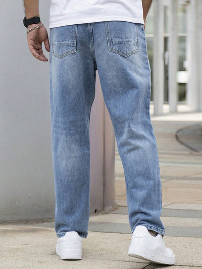 Men Cotton Slant Pocket Straight Leg Jeans