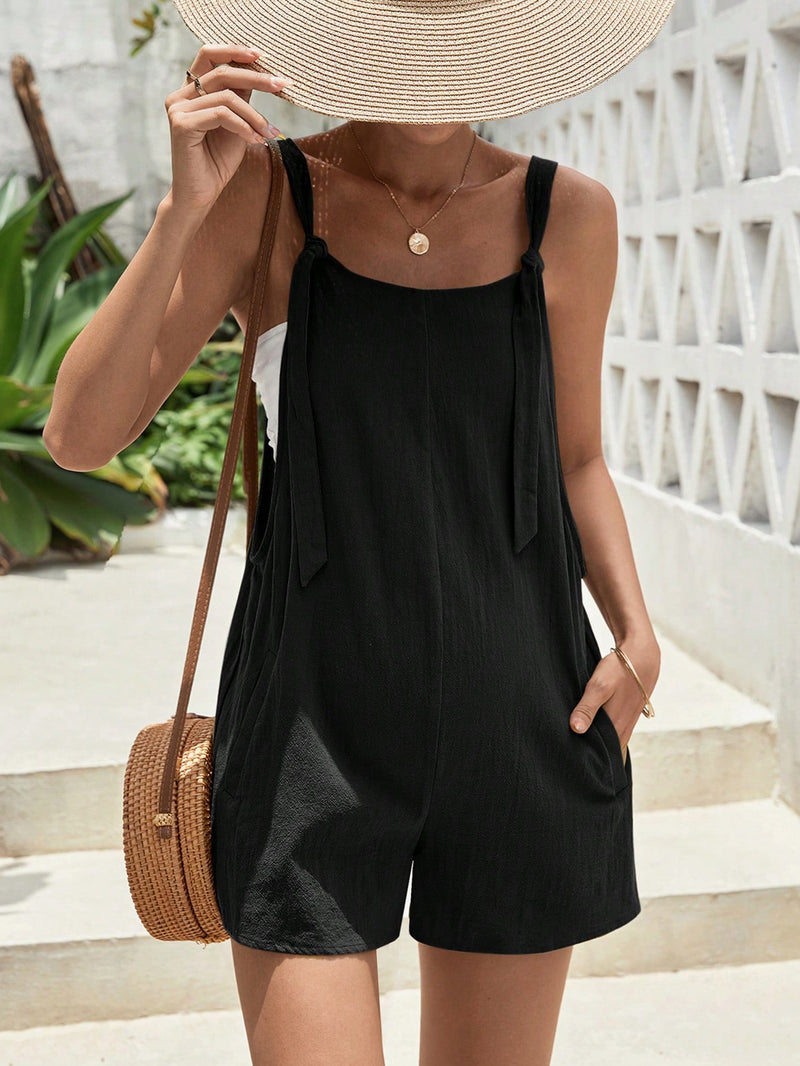 Maternity Solid Slant Pocket Cami Romper