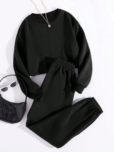 Thermal Lined Solid Sweatshirt With Sweatpants