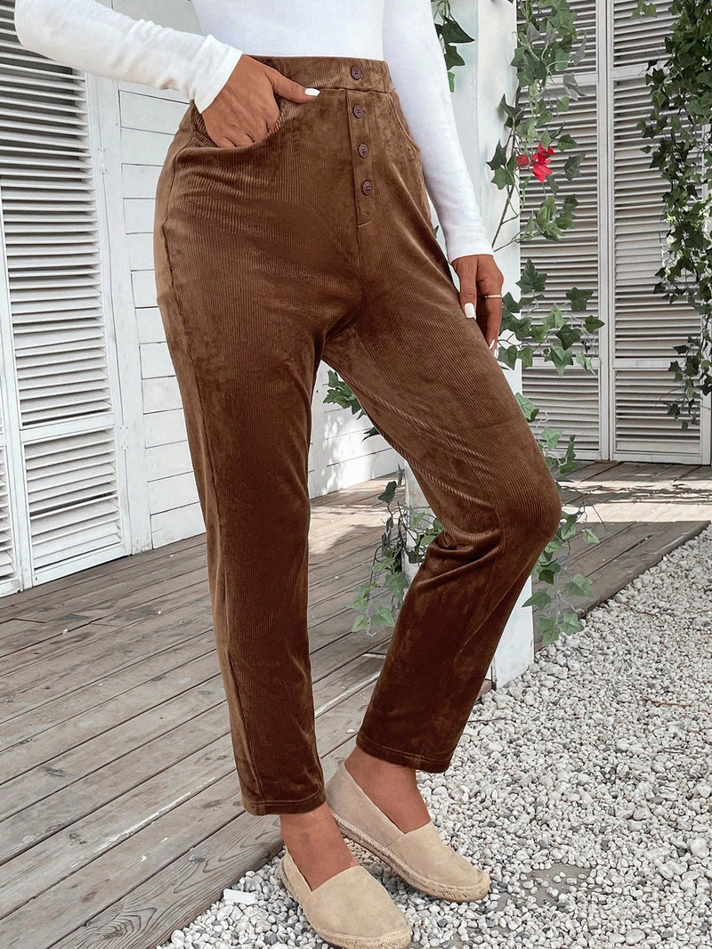 EMERY ROSE Solid Slant Pocket Corduroy Pants
