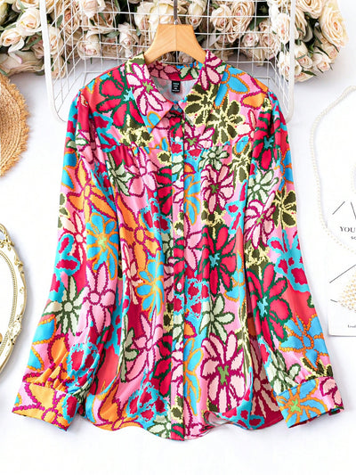 LUNE Plus Allover Print Button Front Shirt