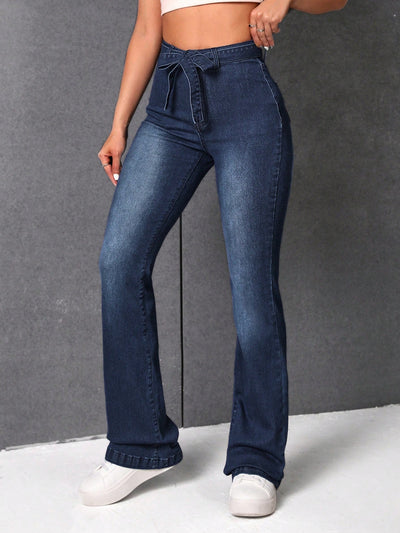 Flare Leg Jeans With Belt
