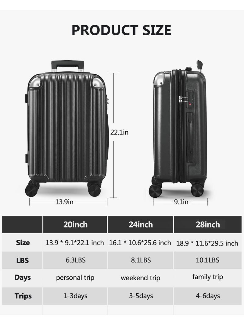 Luggage Sets Expandable Lightweight Suitcases Set with Wheels ABS Durable Travel Luggage with TSA Lock, 3pcs