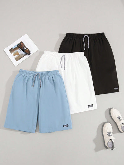 Teen Boys' Casual Woven Label Drawstring Shorts, Summer, Multi-Pack
