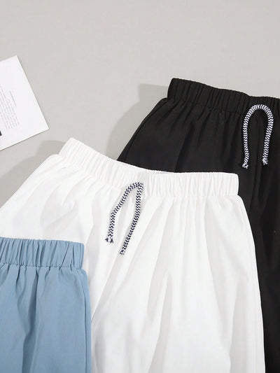 Teen Boys' Casual Woven Label Drawstring Shorts, Summer, Multi-Pack