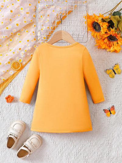 Baby Girl Bee Pattern Round Neck Long Sleeve Casual A-line Dress Spring And Autumn