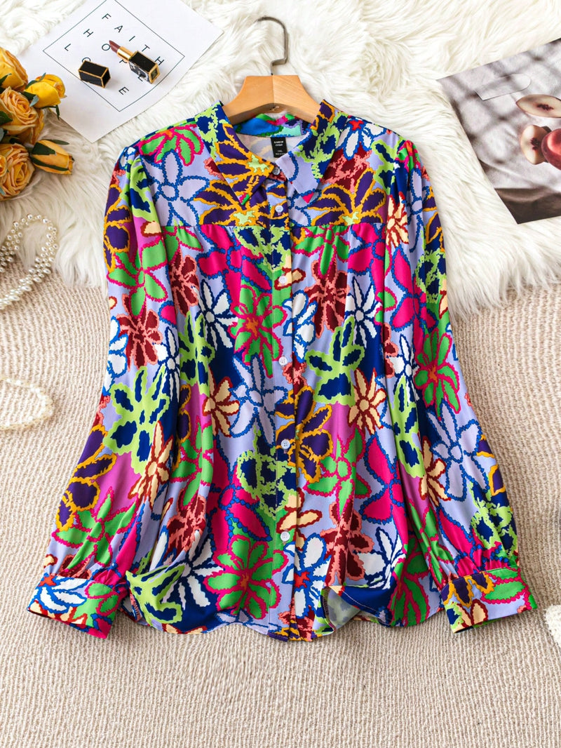 LUNE Plus Allover Print Button Front Shirt