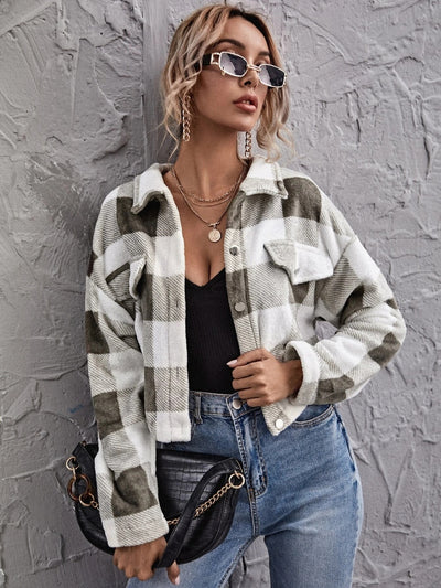 Plaid Button Down Collared Jacket