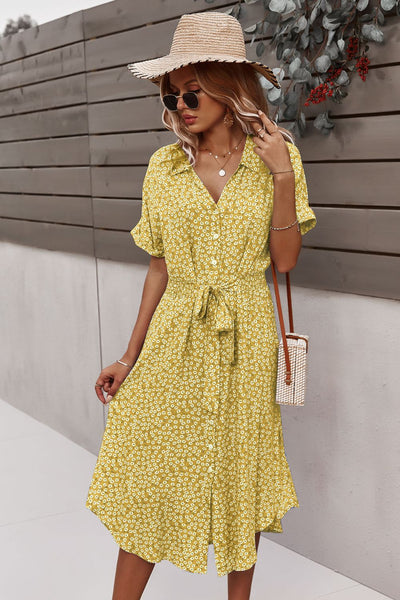 Floral Tie Front Slit Dress