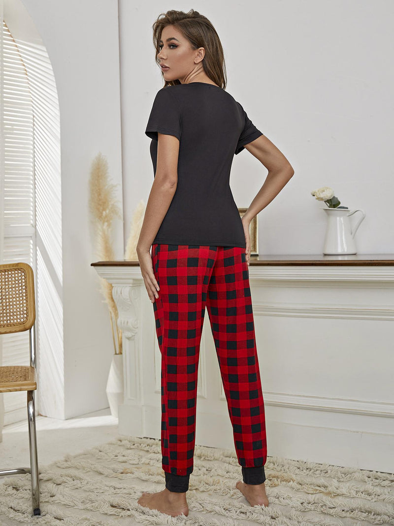 Heart Graphic Tee And Plaid Joggers
