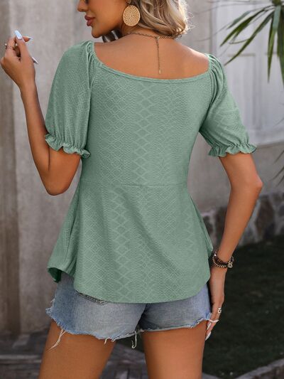 Ruched V-Neck Flounce Sleeve Blouse
