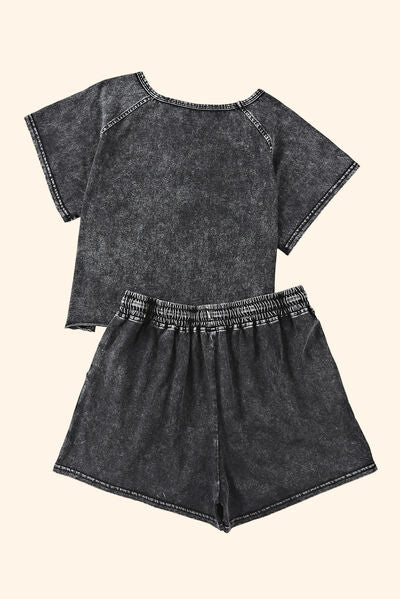 Heathered Round Neck Top and Shorts Lounge Set