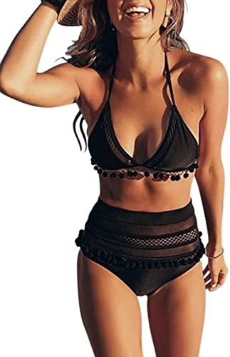 Pieces Bikini Set Halter Straps Tassel Swimsuit