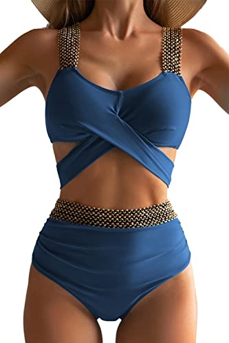 Woman Wrap Tie Back Swimsuits Swimwear 2 Piece High Waist Bikini Sets