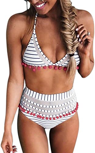 Pieces Bikini Set Halter Straps Tassel Swimsuit