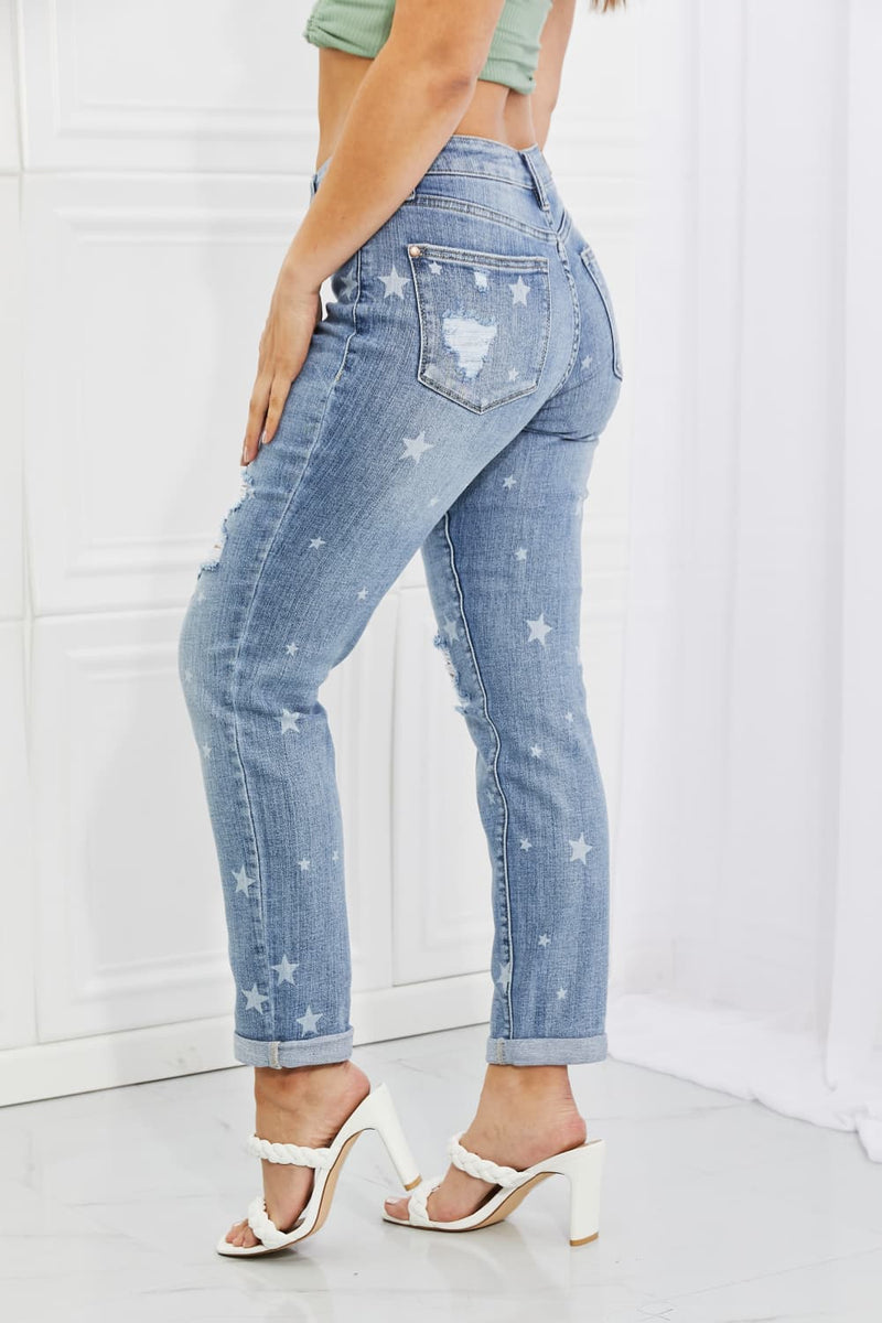Judy Blue Sarah Full Size Star Pattern Boyfriend Jeans