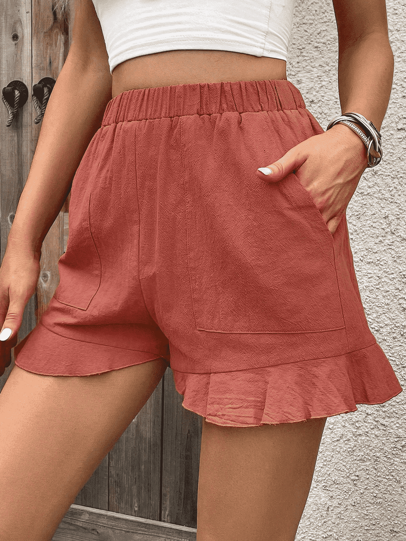Ruffle Trim Shorts with Pocket