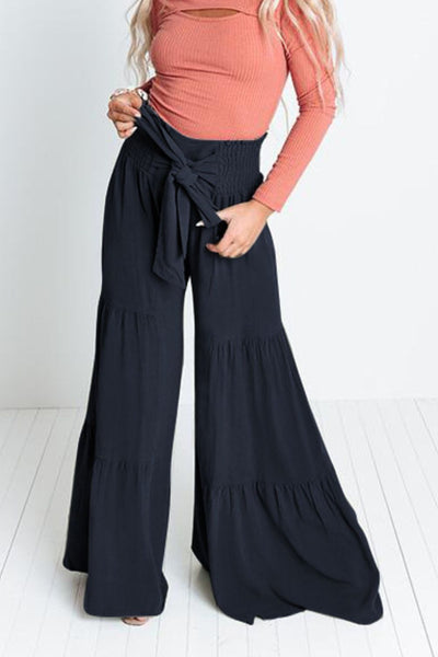 Tie Front Smocked Tiered Culottes