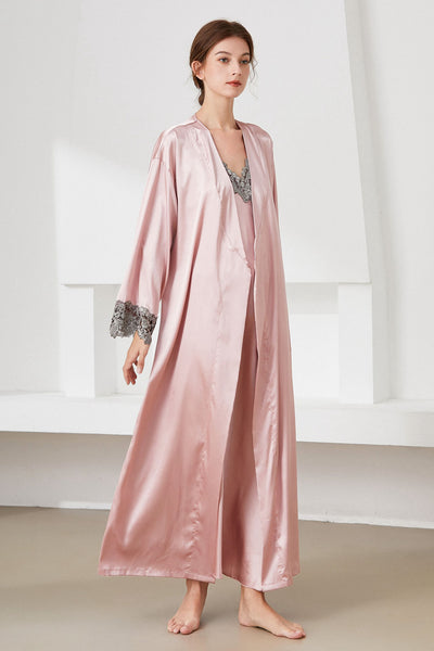 Contrast Lace Trim Satin Night Dress
