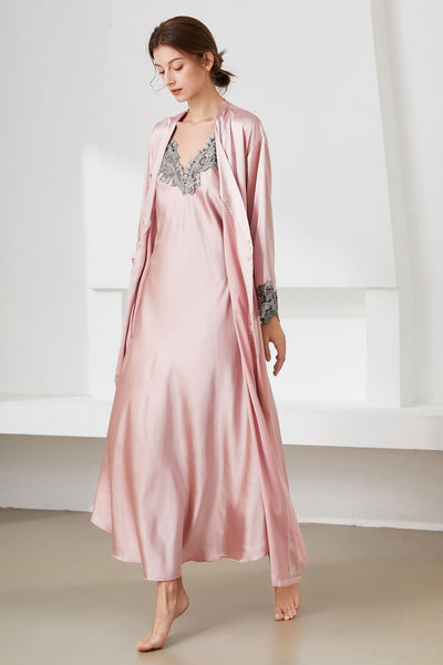 Contrast Lace Trim Satin Night Dress