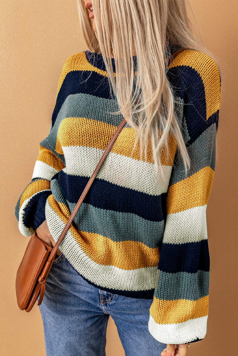Striped Dropped Shoulder Knitted