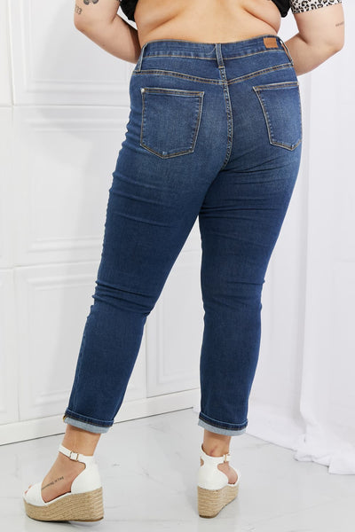 Judy Blue Crystal Full Size High Waisted Cuffed Boyfriend Jeans